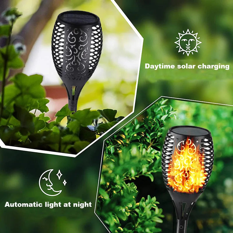 torche solaire imperméable led flamme animée moderne extérieur jardin décoration motifs floraux ip65 abs