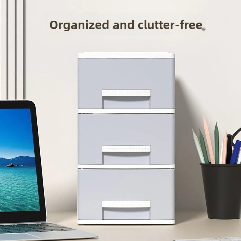 rangement tiroirs multi niveaux couvercle coulissant moderne gris clair blanc matériau métal organisateur