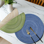 placemats tissés moderne spirale vert bleu beige gris opaques table