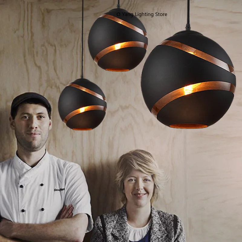 Suspension lumineuse moderne rayures cuivre noir ampoule câble chambre étude hallhôtel