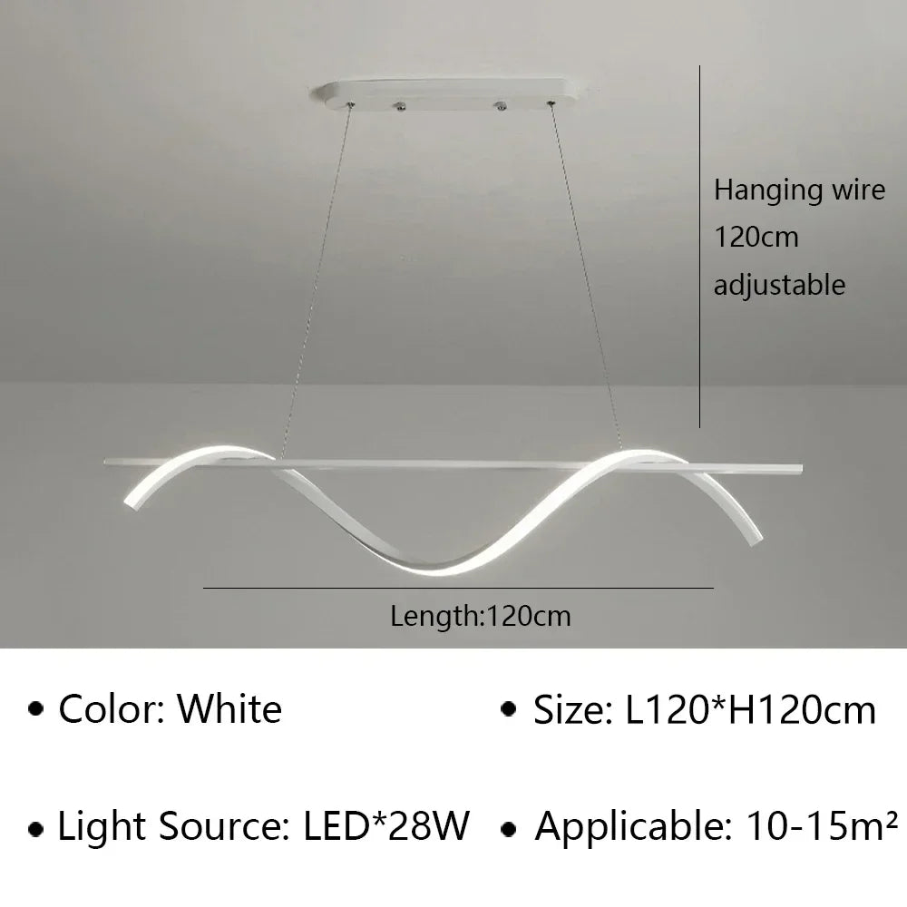 suspension lumineuse moderne ondulé noir blanc fixations chaines