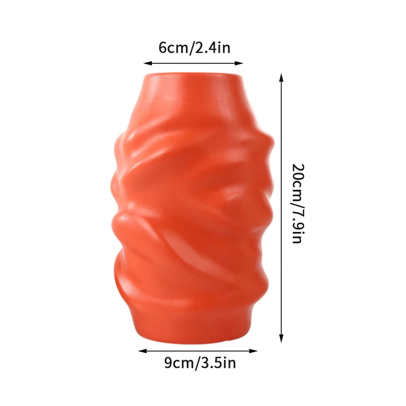 vases modernes orange blanc vert rayures horizontales opaques décoration intérieure papier bougie fleurs artificielles