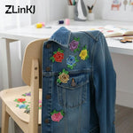broderie 3D fleurs ecussons adhésifs couleurs bleu vert rouge jaune