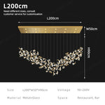 suspension lumineuse moderne élégante dorée feuilles stylisées transparente 120cm 170cm 200cm lumière chaude 3000k