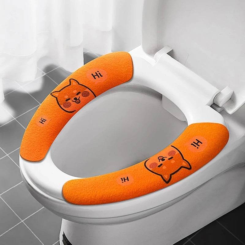couvre siège toilette adhésif dessins animaux gris bleu orange jaune doux confortable tapis collant