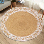 tapis rond boho géométrique floral naturel blanc moderne maison chambre extérieur 80x80cm
