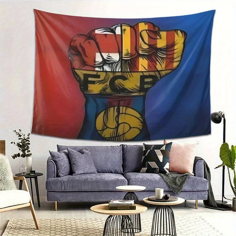tapisserie pop art poing levé fcb football rouge bleu chambre salon decoration murale polyester