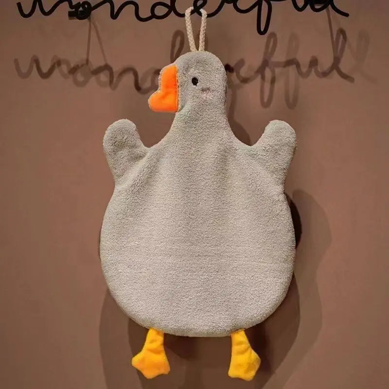 serviette main forme canard blanc gris poilu absorption cuisine salle bain