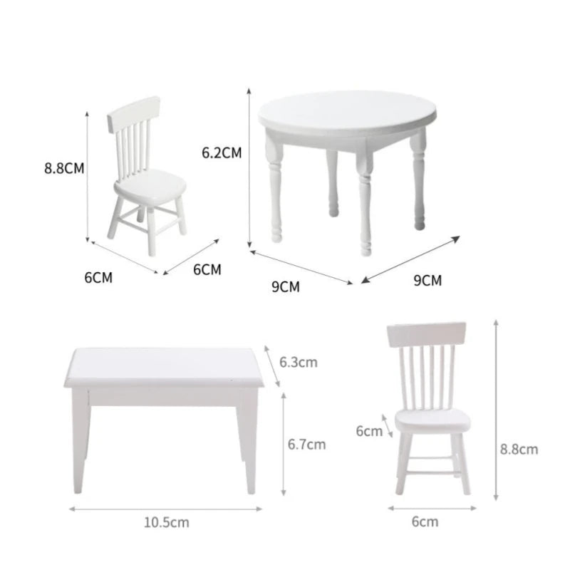 meubles miniatures maison poupée table chaises blancs portraits plantes classiques