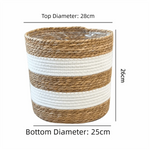 panier bohème cylindrique texture fibreuse strié beige blanc intérieur transparent plantes fleurs