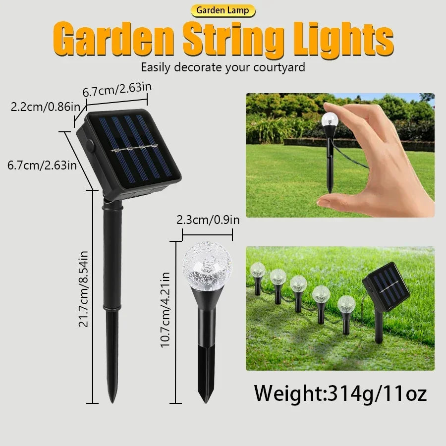 guirlande solaire led jardin 20 lampes modes éclairage ip65 moderne globes verre transparent piquets