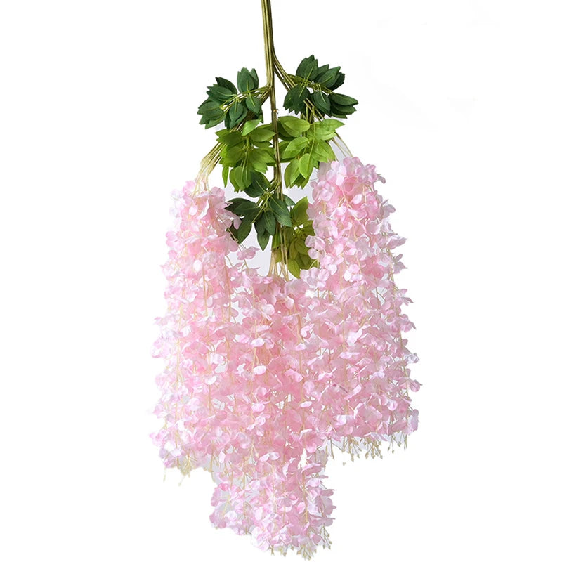 guirlande artificielle fleurs soies rose violet bleu blanc feuilles vertes intérieur mariage anniversaire