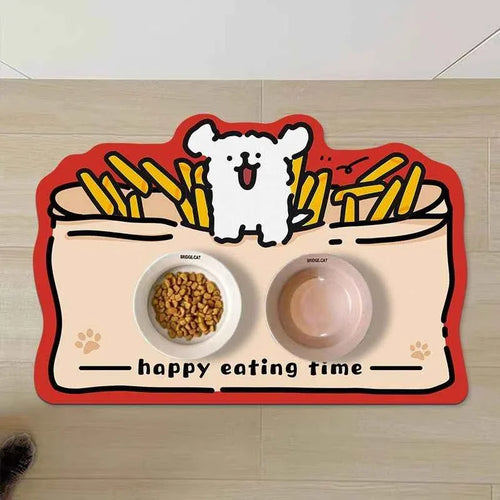 tapis d'alimentation antidérapant chien chat lavable imperméable bols motifs cartoon