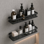 étagère rangement noir mat moderne double niveau adhésif sans perçage salle bain cuisine