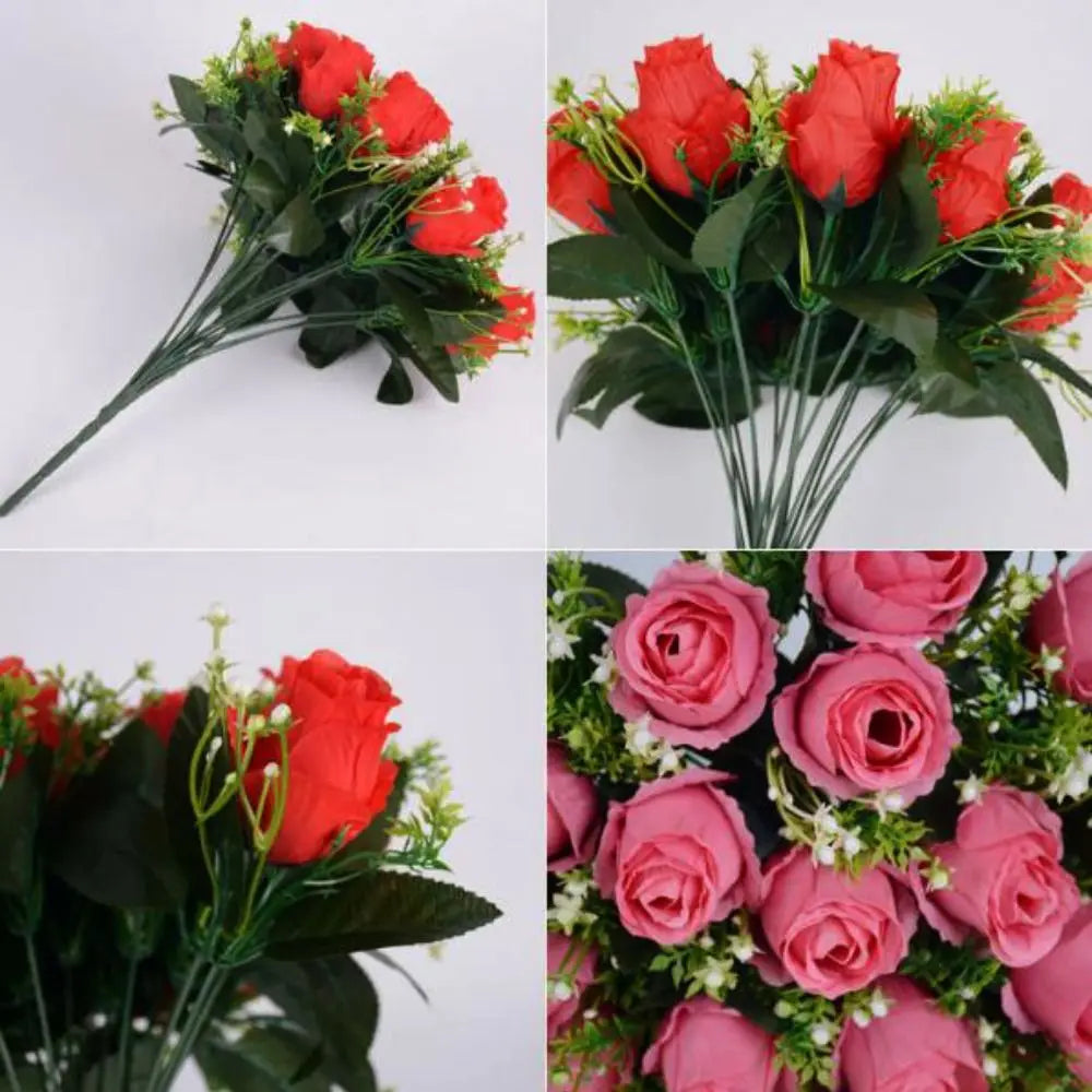 décoration intérieure bouquet roses artificielles 18 fleurs 37cm vert clair violet rose