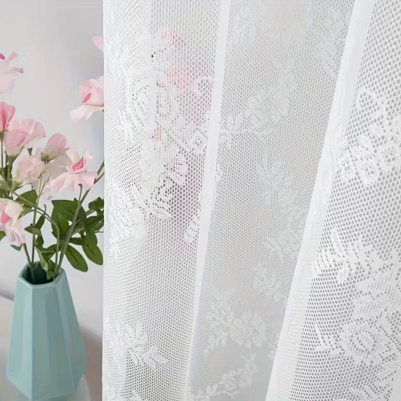 rideau blanc broderie florale transparent classique polyester machine laver 140x100cm