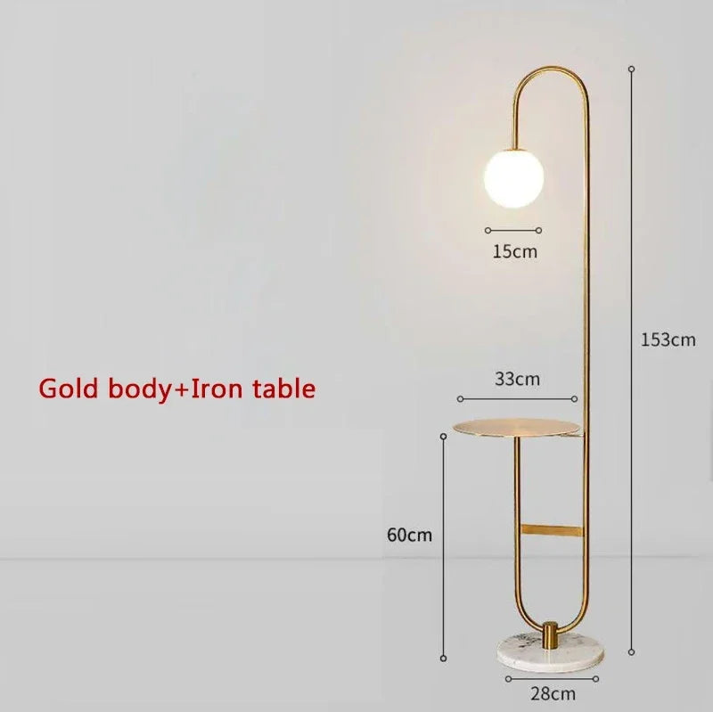 lampe sol moderne plateau marbré or blanc led 6w 10w verre dépoli 153cm haute