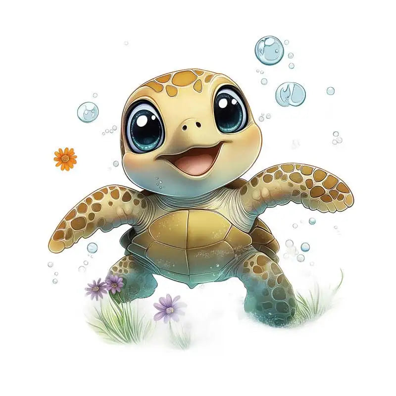 autocollant mural tortue mignonne animal compagnie pvc dessin animé vert beige bleu blanc jaune