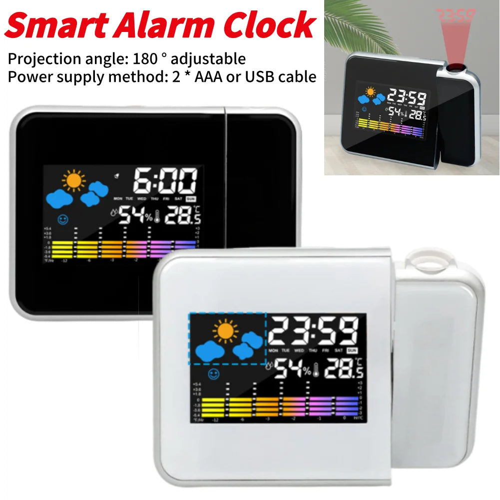 projecteur réveil numérique projection horloge température humidité météo moderne blanc noir lcd