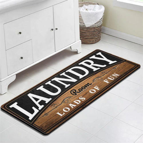 tapis sol buanderie lavable antidérapant motif géométrique vintage texte laundry room cuisine salon