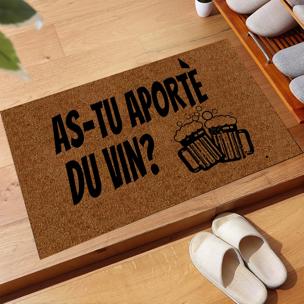 tapis d'entrée marron clair imprimé vin moderne antidérapant extérieur indoor 60x40cm