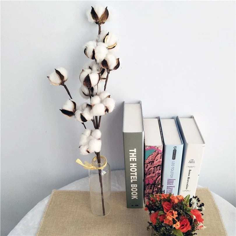 décoration intérieure bouquet coton blanc feuilles vertes tiges brunes naturel rustique mariage anniversaire festivités