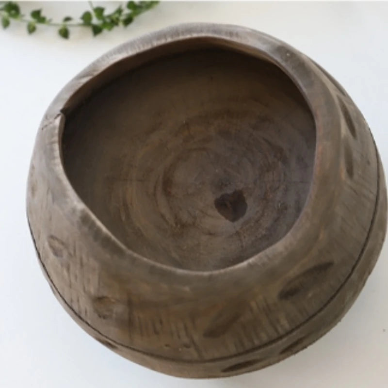 Cache pot bois gravures rustique marron clair sans fixation arrangement floral salon entrée chambre