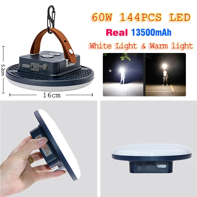 lampe camping rechargeable led bleu marron texture cuir moderne clips indicateur batterie