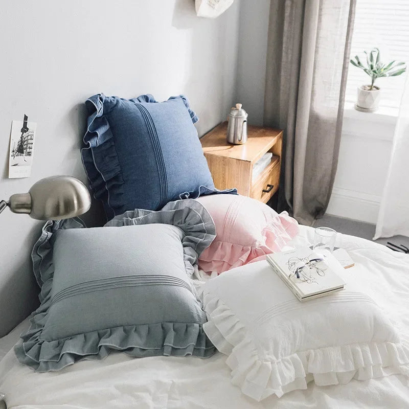 coussins volants coton blanc rose bleu doux moderne lit respectueux environnement