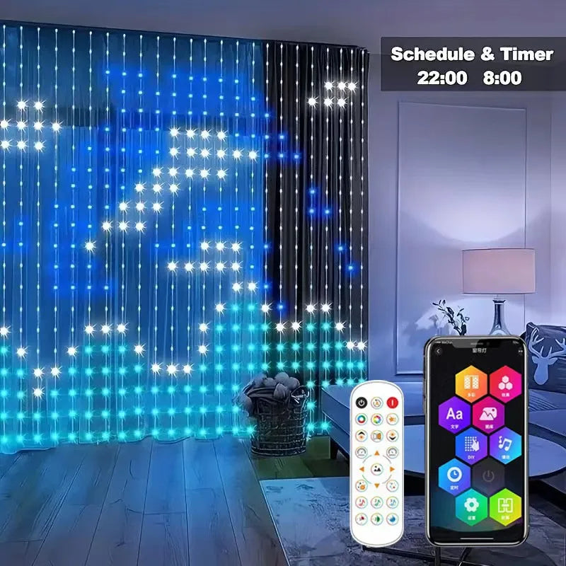 rideau lumineux led multicolore pixel art moderne télécommande application mobile