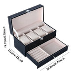 boîte rangement cuir noir montres bijoux élégante boutons fermeture moderne