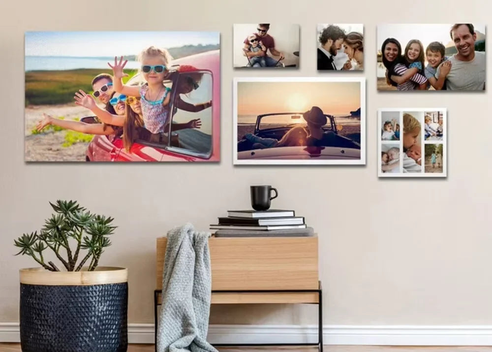 toile d'art personnalisée famille moderne cadre bois multicolore réaliste scène sociale murizontalisée
