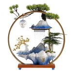 fontaine décorative chinoise artisanale bleu blanc doré anniversaire naturel ceramic montagne lanterne