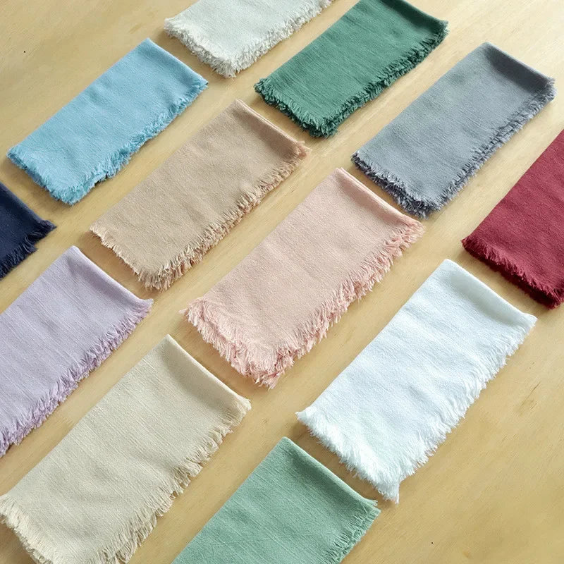 serviettes carrées tissu lin texturé rose lilas gris beige blanc ciel vert bordeaux rustic