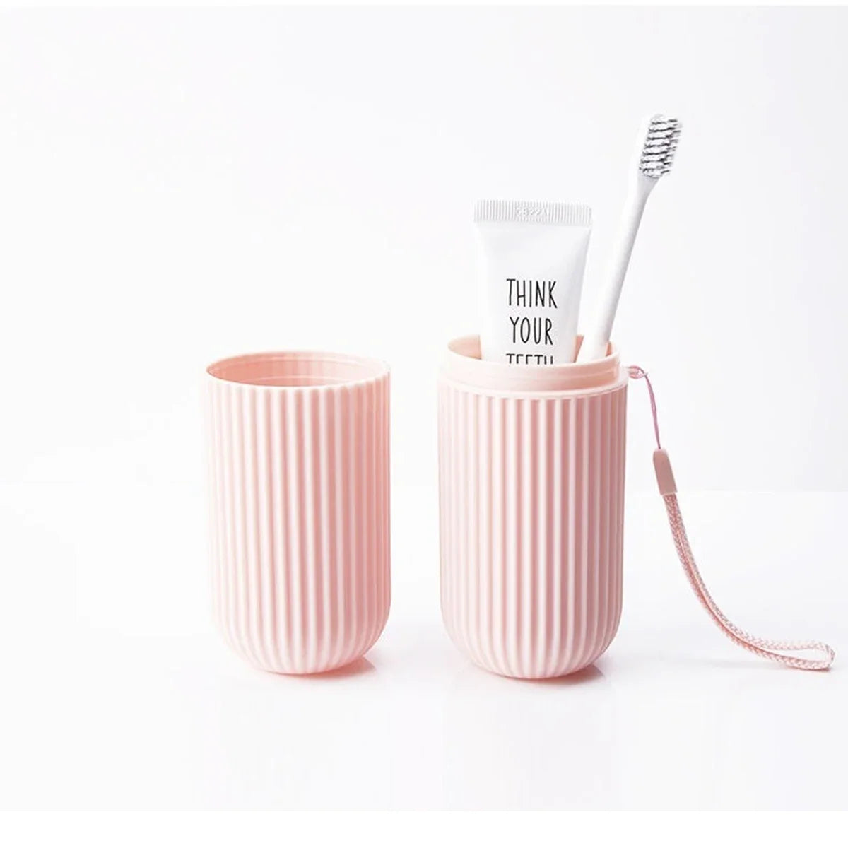 tasse dents réutilisable gris rose vert blanc rayures horizontales moderne minimaliste poignée amovible étui