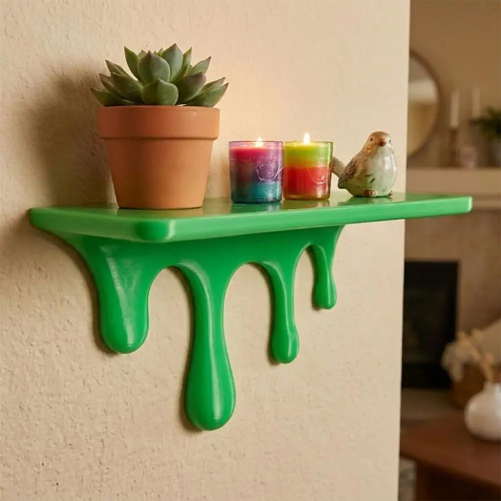 étagère murale moderne adhésif verte rouge noire grise dégoulinante plante bougie photo tortue vase