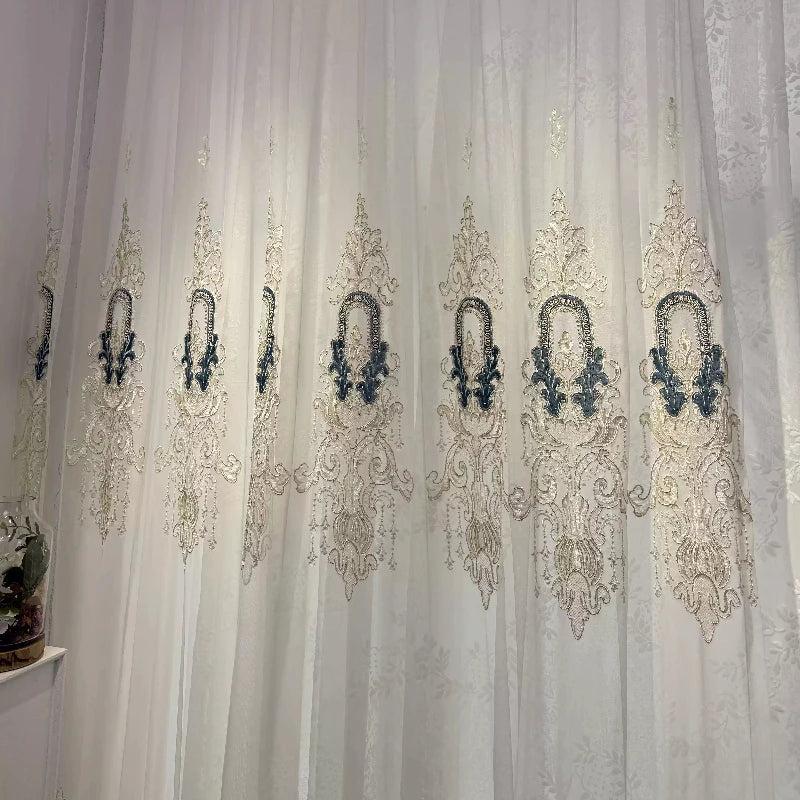 rideau double couche brodé blanc dentelle élégant salon chambre salon classique décoratif