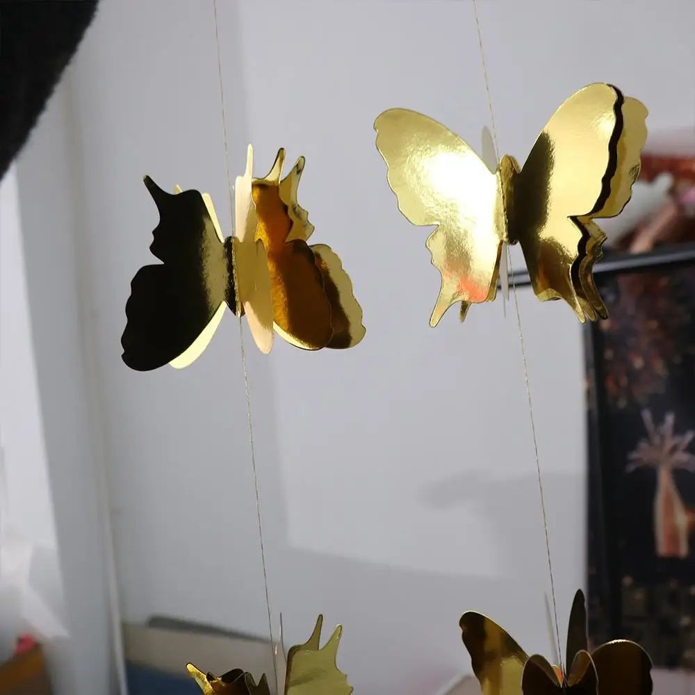 décoration fête papillons argent rose bleu or noir iridescente guirlande fleurs artificielles nouvelle année