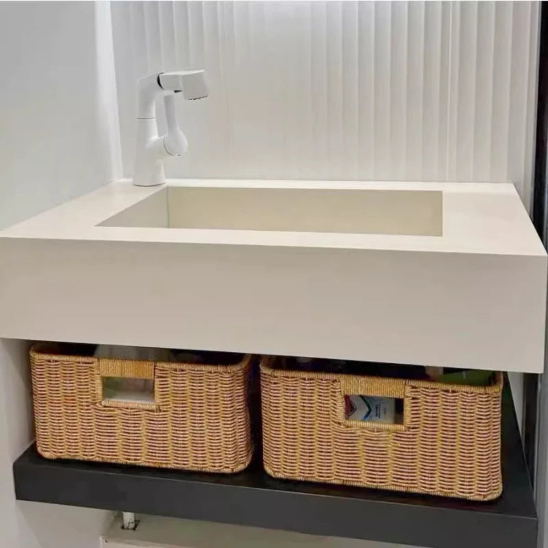 panier rangement rotin marron clair rustique salle bain salon