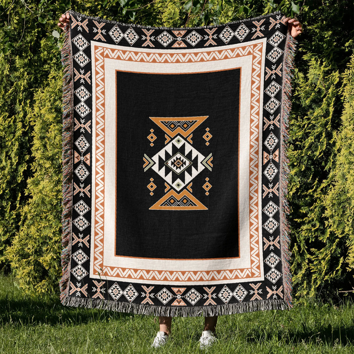 tapis boho chic couverture plaid portable géométrique floral aztèque printemps automne jaune marron bleuclair