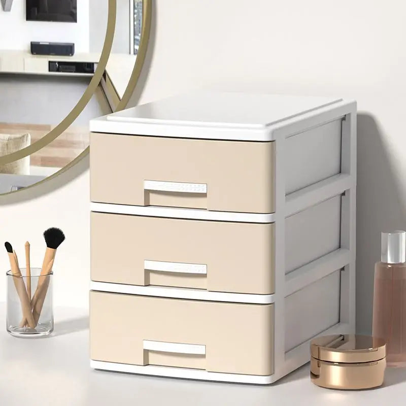 rangement tiroirs multi niveaux couvercle coulissant moderne gris clair blanc matériau métal organisateur