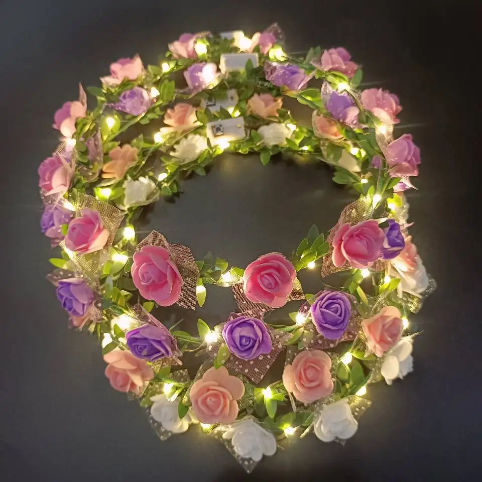 couronne fleurs lumineuse rose blanche violet occasion fête anniversaire mariage romantique festive