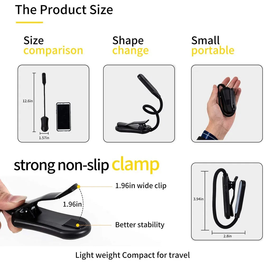 lampe lecture flexible rechargeable led noir pince moderne minimaliste cable usb chargeur