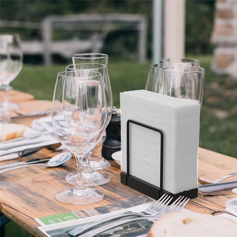 serviettes table blancs rayures fines moderne support métal noir 70 pièces
