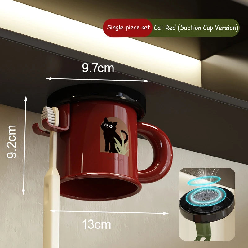 tasse imprimée léopard animal oiseaux texte classique verte rouge beige fixée brosse dentifrice