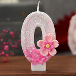 bougies numériques chiffrage blanc rose pailletées fleurs relief anniversaire décoration gâteau festif