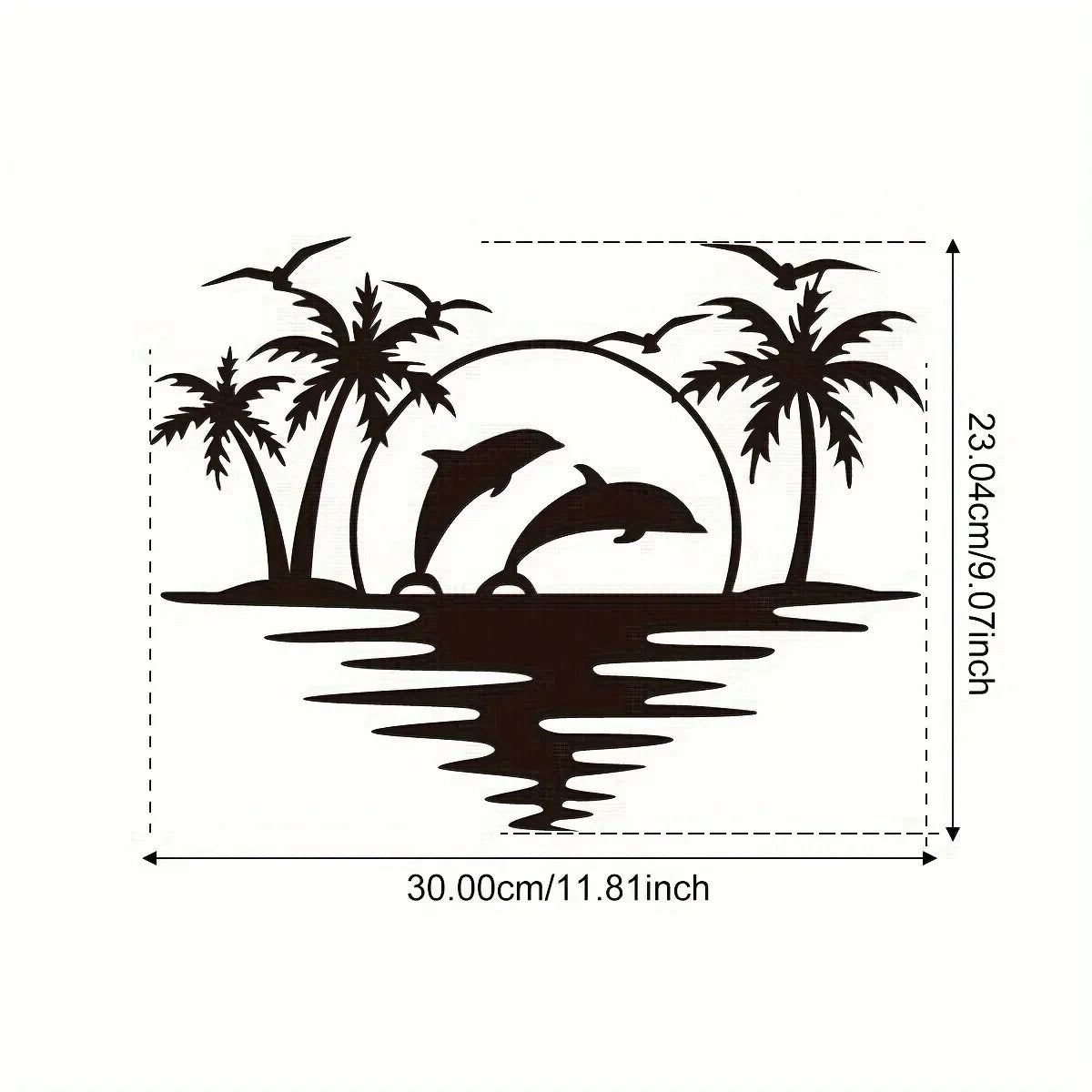 décoration murale silhouettes dauphins palmiers soleil moderne noire intérieur extérieur chambre salon couloir