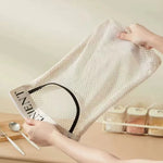 sac rangement polyester réutilisable clips beige clair maille fine moderne cuisine articles divers pliable