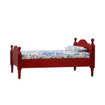 lit miniature maison poupée marron blanc rouge motifs floraux linge lit tête lit décorative