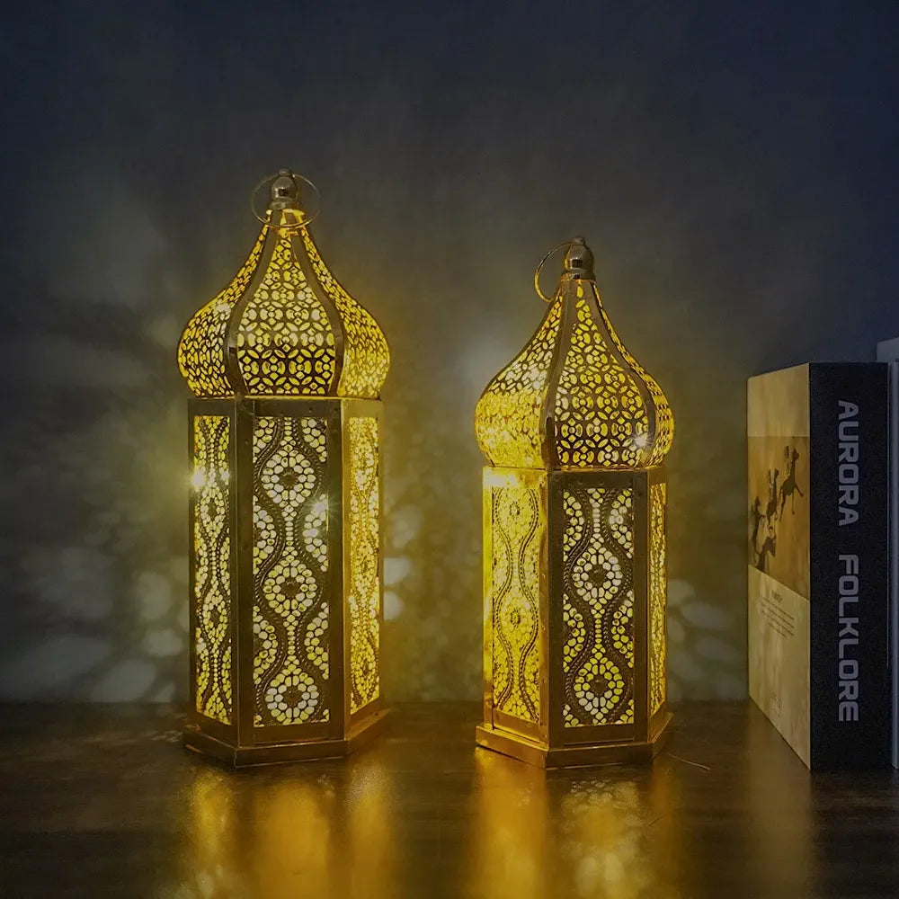 lanternes métal or ajourées marocain oriental décoration intérieur extérieur anneaux accrochage eïd festive